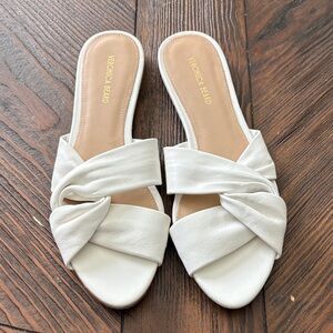 Veronica Beard White Knotted Slide Sandals